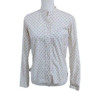 Helmut Lang Embroidered White & Red Button Down Shirt with Mandarin Collar